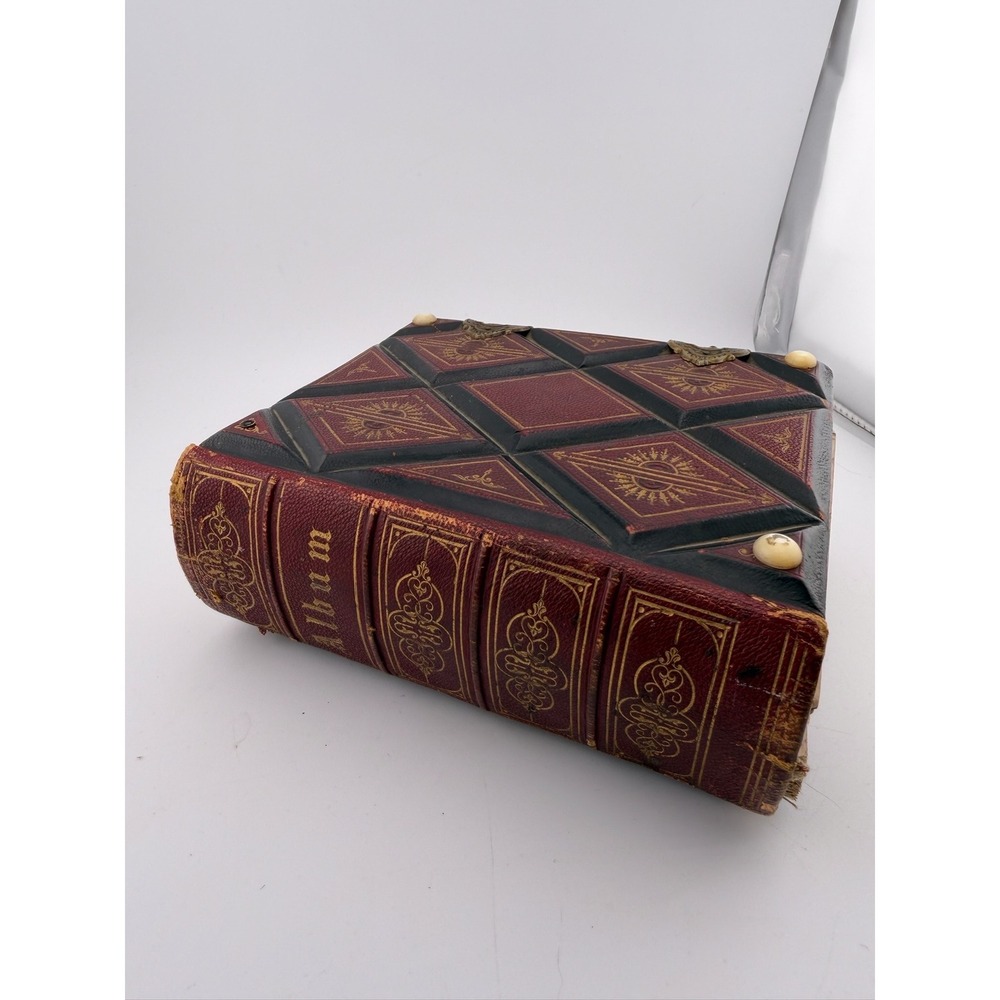 Antique Victorian Album Photographic Cherished‎ Memories Heirloom Red Leather